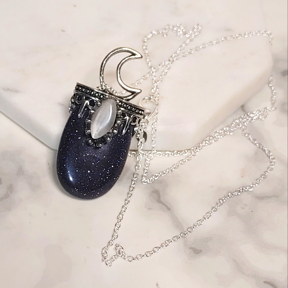 925 Blue Goldstone Moon Necklace